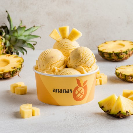 Pâte aromatisante Ananas Bigatton — glace à l’ananas en coupe avec morceaux d’ananas