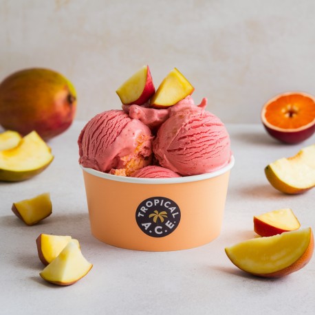 Pâte aromatisante Tropical A.C.E. Bigatton - glace Tropical A.C.E. en coupe avec morceaux de fruits