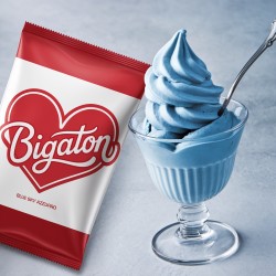 Pronto Ice Blue Sky Bigatton — gelado Blue Sky em taça de vidro com embalagem