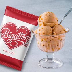 Pronto Ice Maracuja Bigatton — helado de maracuyá en copa de vidrio con envase