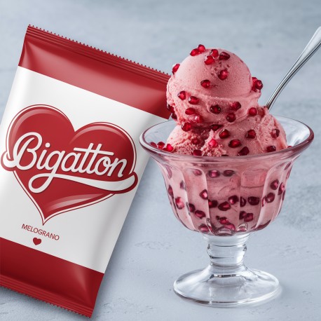 Pronto Ice Melograno Bigatton — gelado de romã em taça de vidro com embalagem