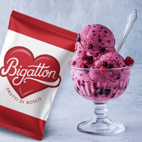 Pronto Ice Frutti di Bosco Bigatton — gelado de frutos do bosque em taça com embalagem