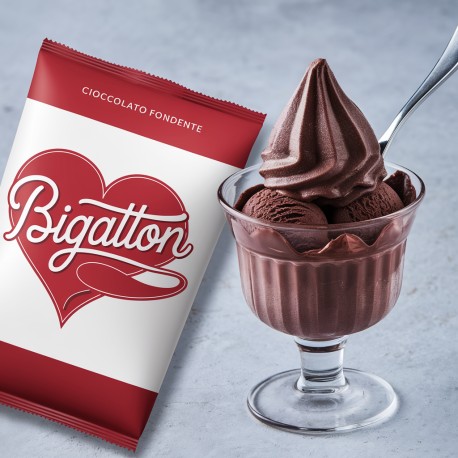 Pronto Ice Cioccolato Fondente Bigatton — Zartbitterschokoladeneis im Glasbecher mit Verpackung