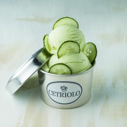 Gurken-Aromapaste Bigatton — Gurkeneis im Becher mit Gurkenscheiben
