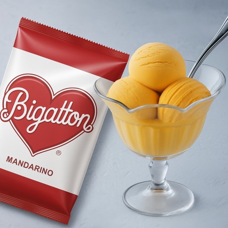 Pronto Ice Mandarino Bigatton — helado de mandarina en copa de vidrio con envase