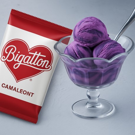 Pronto Ice Camaleont Bigatton — gelado Camaleont em taça de vidro com embalagem