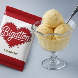 Pronto Ice Limone Bigatton — gelato al limone in coppetta in coppa di vetro con confezione