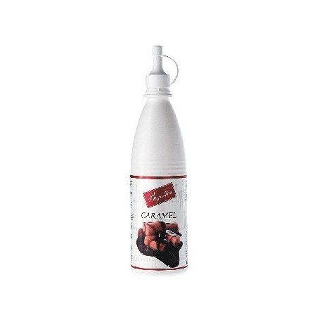 Caramel Mini Topping 330 g Bigatton — botella del producto vista frontal con tapón dosificador  